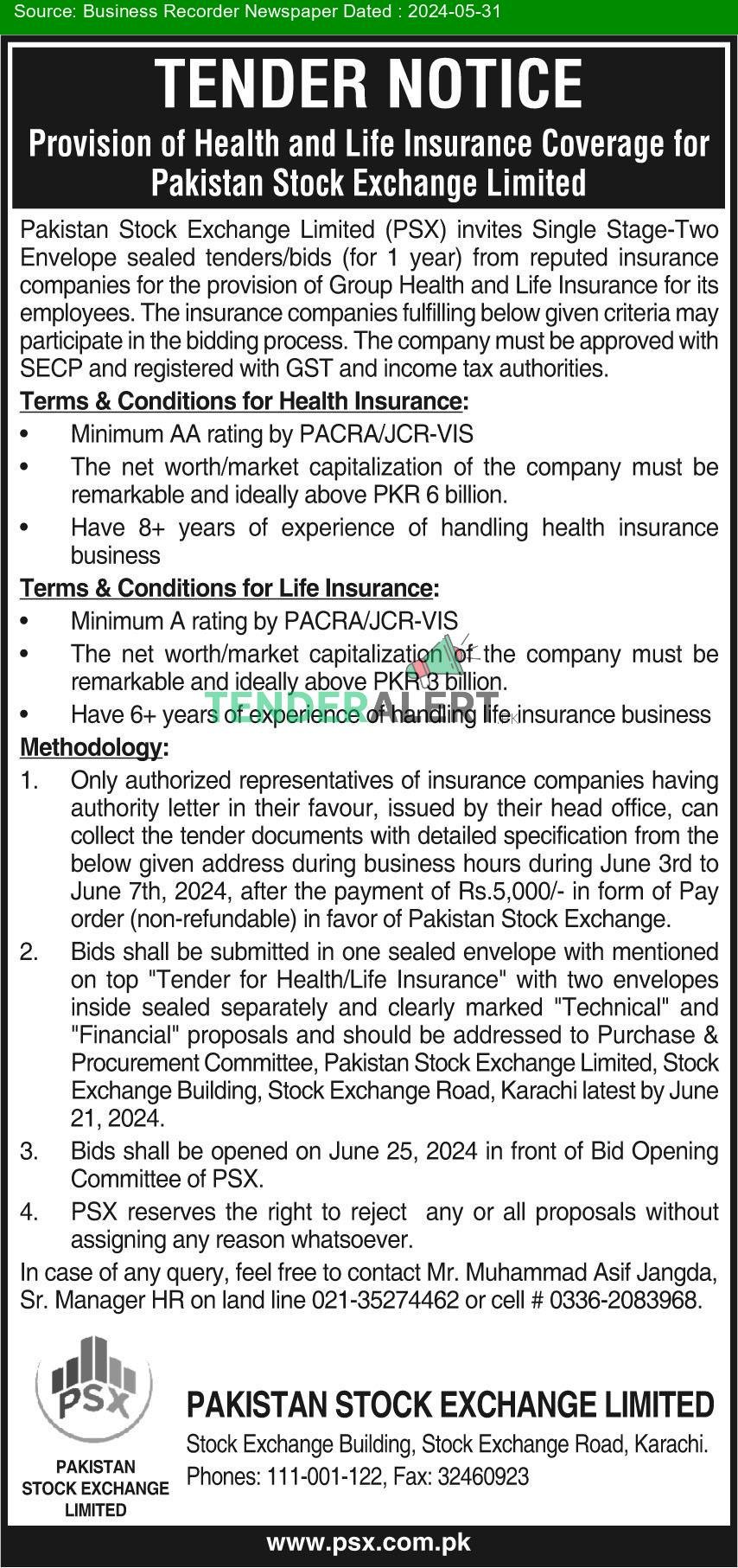 Pakistan Stock Exchange Limited Karachi Tender Notice in Business ...