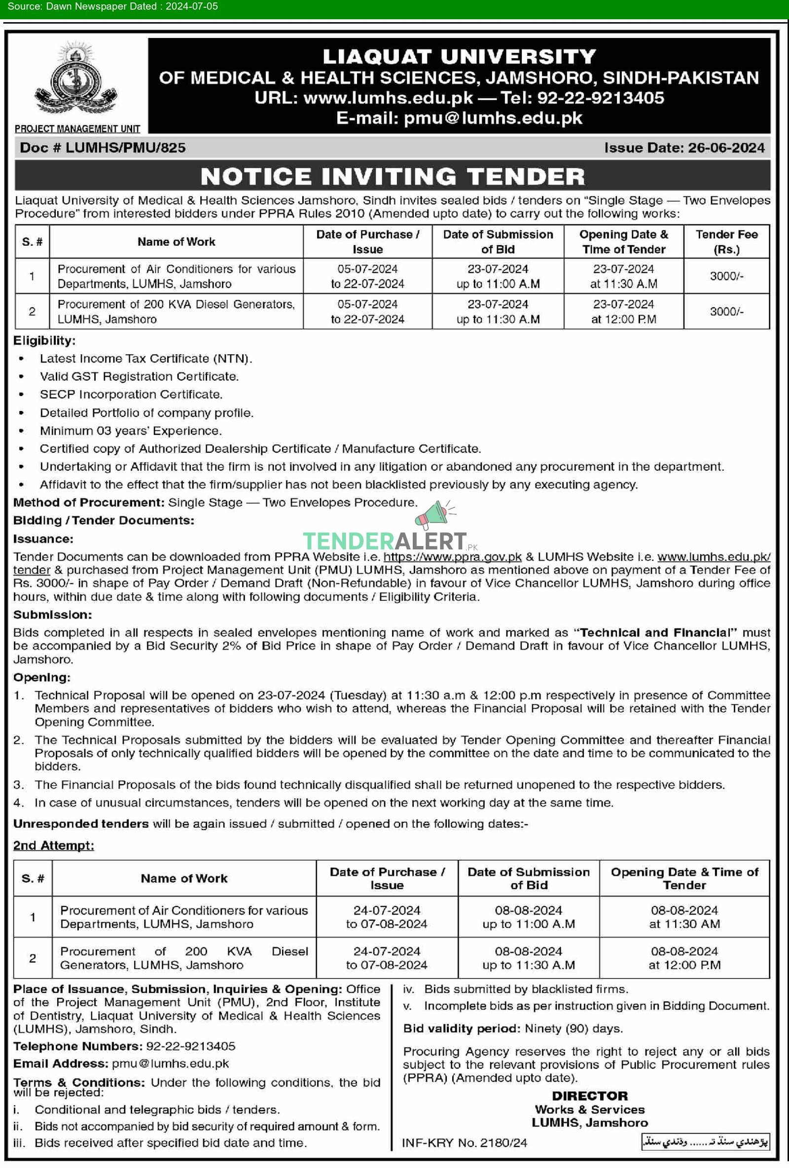 Liaquat University of Medical & Health Sciences Jamshoro Tender Notice