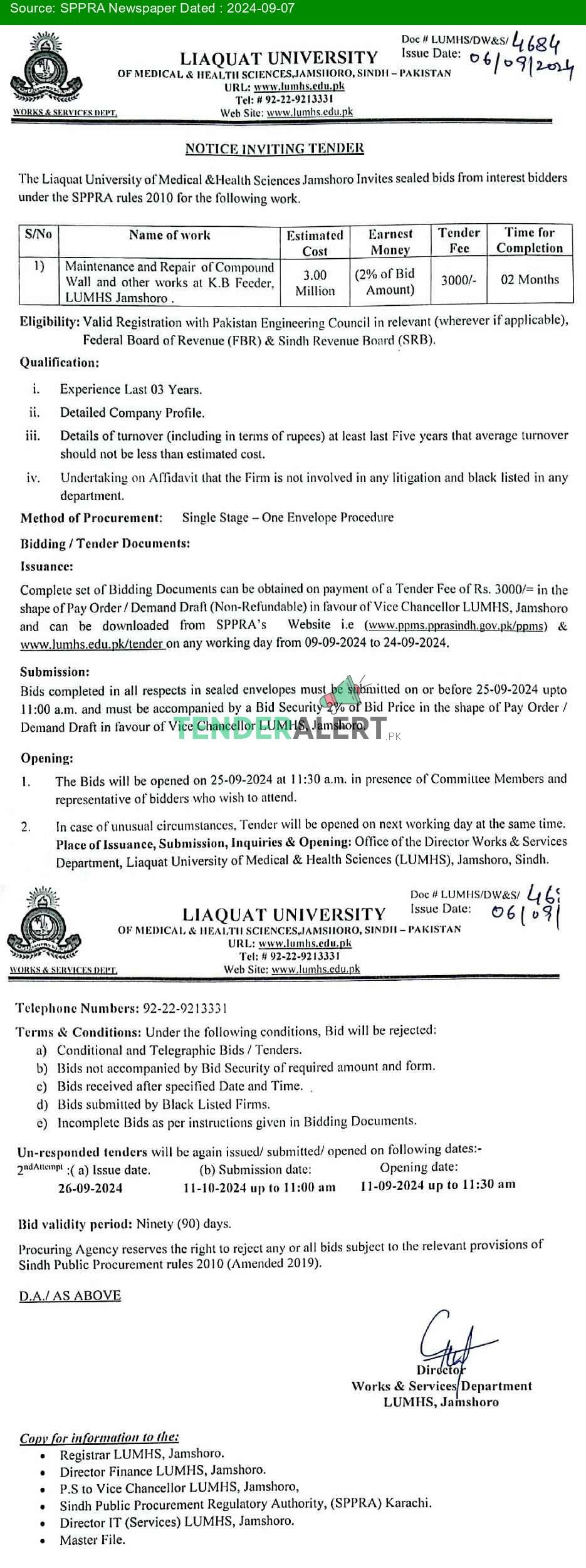 Lumhs Jamshoro Tender Notice